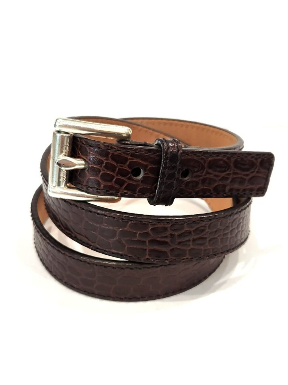 Michael Kors Brown Leather Belt Crocodile Embossed Pattern Size XL 39-43" x 1"